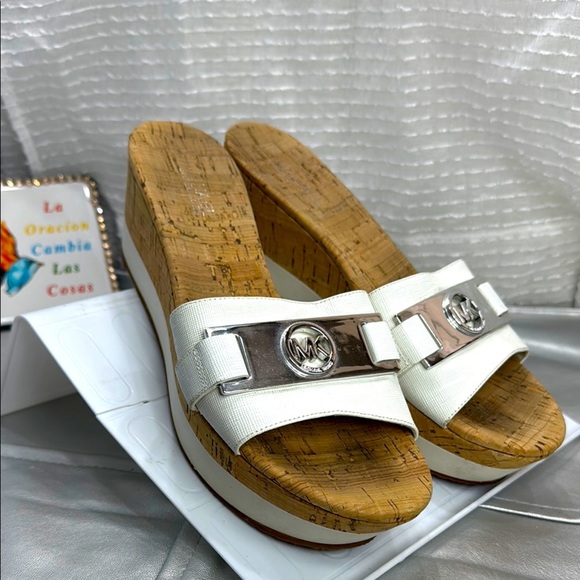 (S3) Michael Kors Warren Wedge Platform Sandals for Women, Size 9 M, White Cork - Picture 1 of 10